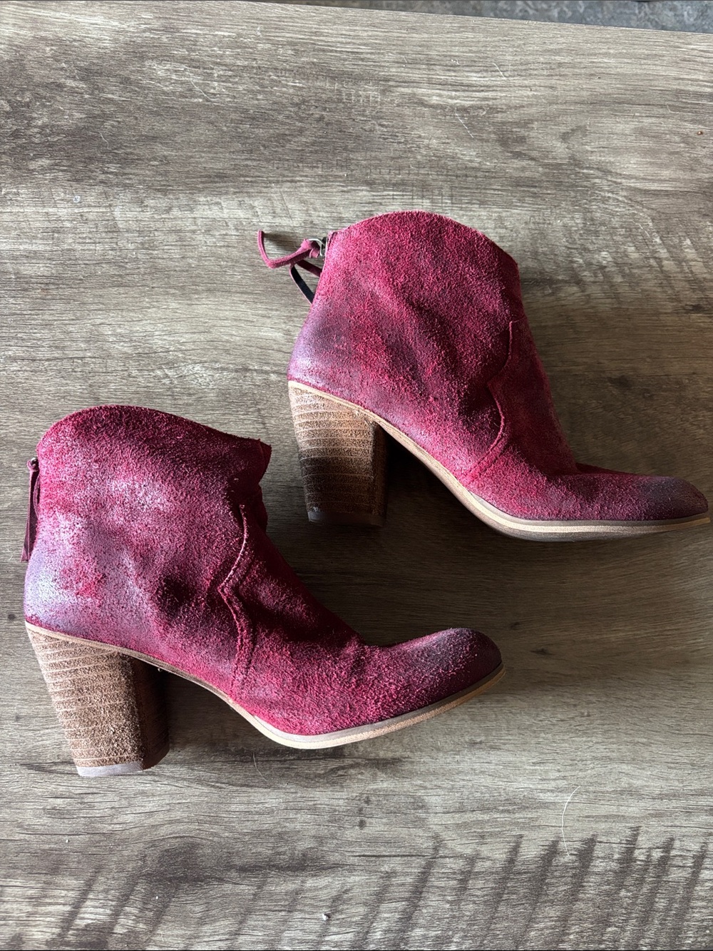 BP Red Suede Block Heel Ankle Boots